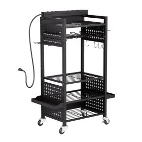 VEVOR 5-tier Tool Organizer Cart with Charging Station, 8 AC Outlet, Floor Stand Rolling Drill Holder and Tool Battery Storage Rack on Wheels