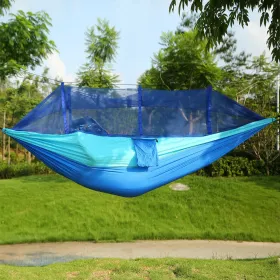 2 Persons Hammock 600LBS Max Load With Mosquito Net Outdoor Hiking Camping Hommock Portable Nylon Swing Hanging Bed (Option: Blue)