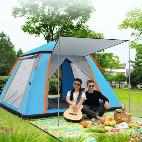 4-5 Person Camping Tent Outdoor Foldable Waterproof Tent With 2 Mosquito Nets Windows Carrying Bag For Hiking Climbing Adventure Fishing (Option: Blue)