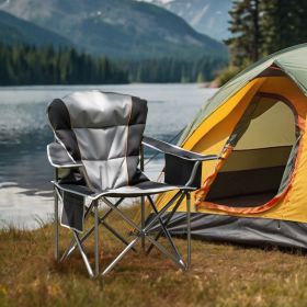 Oversized Camping Folding Chair, Heavy Duty Padded Chair With Cup Holder Storage And Cooler Bag, 5000 LBS Steel Frame, Portable For Outdoor (Option: Black grey)