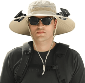 Unisex Wide Brim Solar Fan Outdoor Fishing Hat-Solar & USB Charging, Sunscreen Sun Hat With Fan, Camping Uv Protection (Option: Khaki)