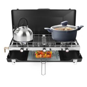 3 Burner Camping Stove 20000 BTU Portable Foldable Propane Stove With Toast Tray Windshield Portable Handle Outdoor Cooking Gas Stove For RV Camp (Option: Black)